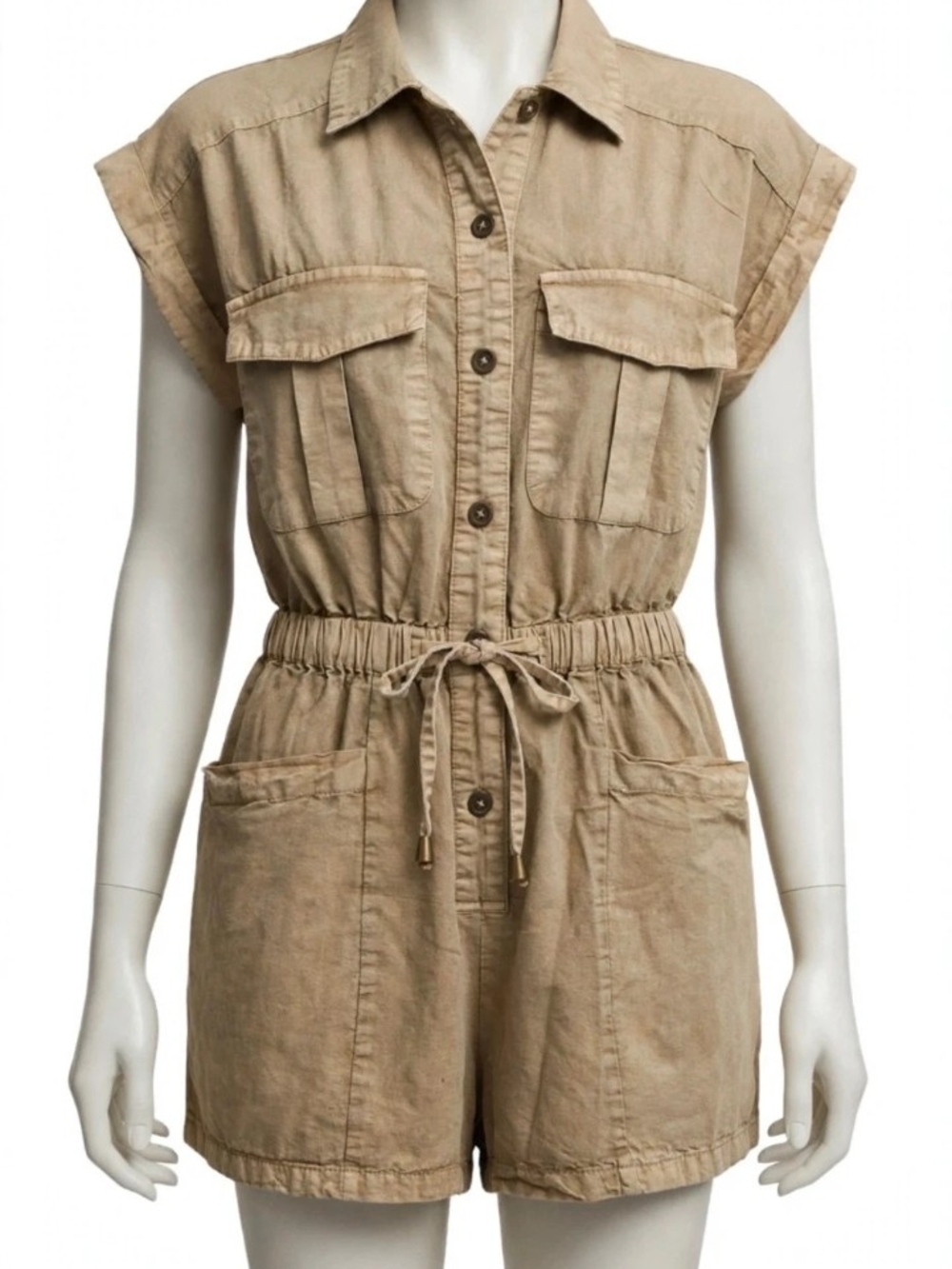 indulge Tan Utility Drawstring Romper